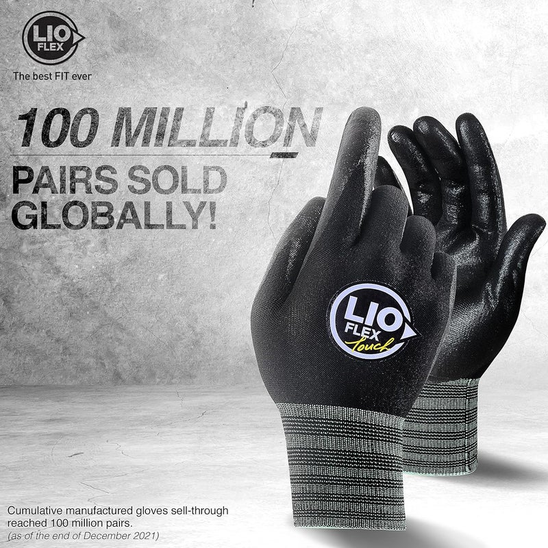 LIO FLEX Safety Work Gloves with Touchscreen Fingers, 1 Pair Thin & Lightweight Working Gloves, Ideal for Warehouse Workers, Delivery Drivers, Nitrile Foam Coated Grip Gloves for Women and Men (Black, L) - Image 3